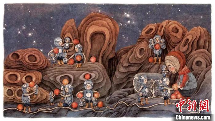 荣获本届插画展年度大奖的系列作品《神秘世界之旅》(之一)。　上海宝山国际民间艺术博览馆 供稿 摄